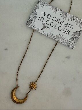 Gold Crescent Moon & Star Pendant Necklace by